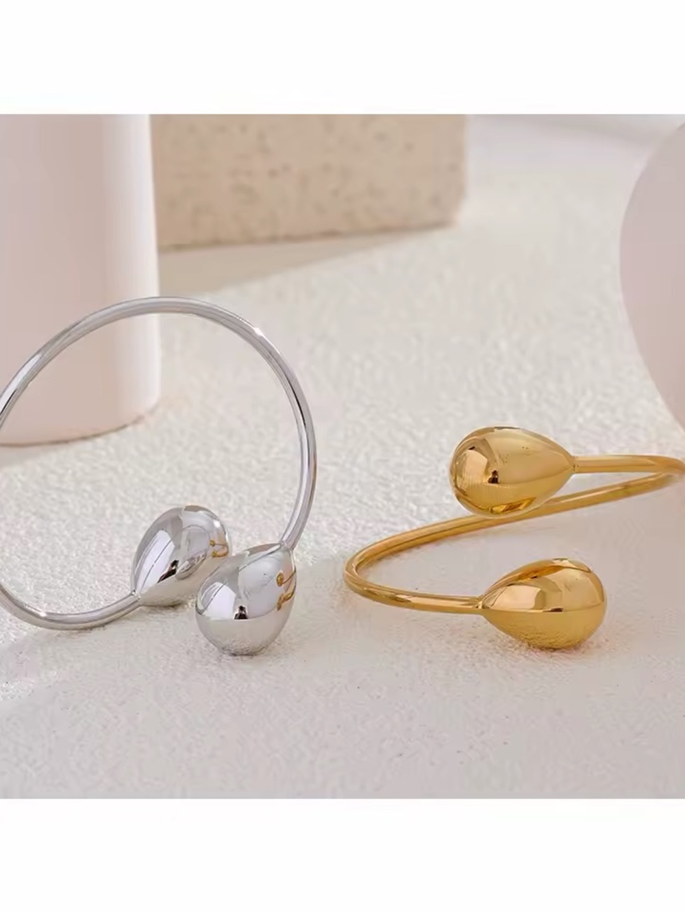 Polished Gold tine Teardrop Open Cuff Bracelet - Picture 7 of 7